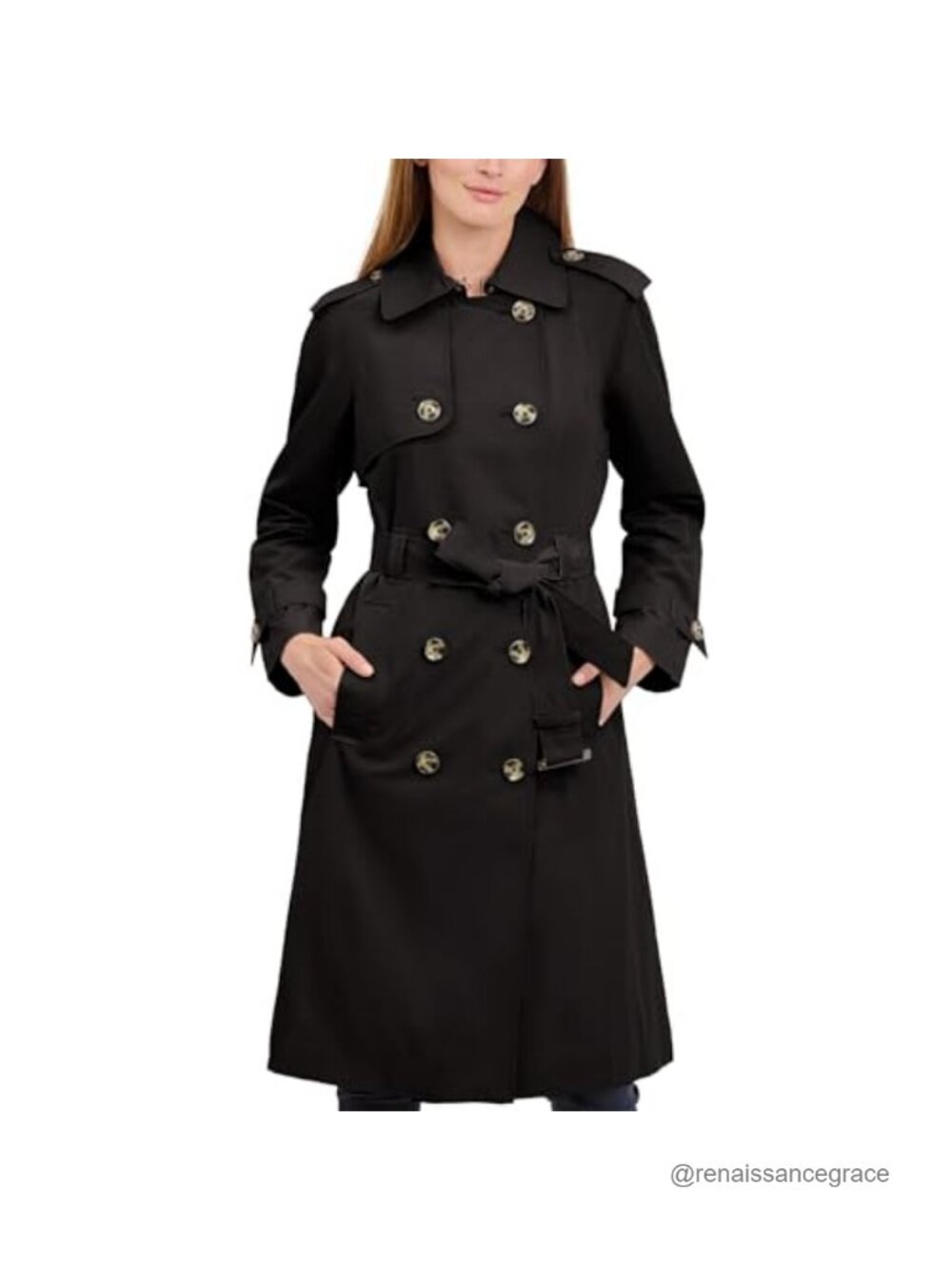 Double-Breasted Long Trench Coat with Belt 100% Polyester